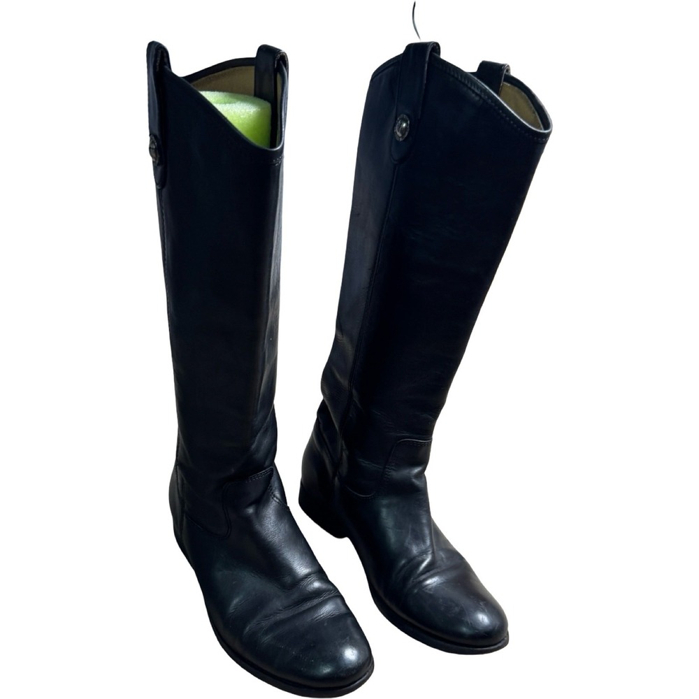 Frye Melissa Button Riding Boots Womens 7 Black Leather Good Tall Equestrian